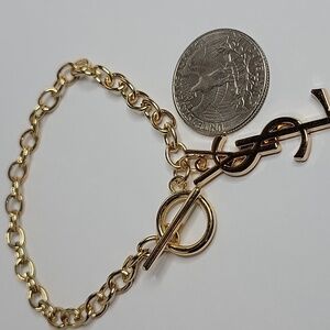 YSL 1.5" Gold Zipper Pull, Toggle Bracelet